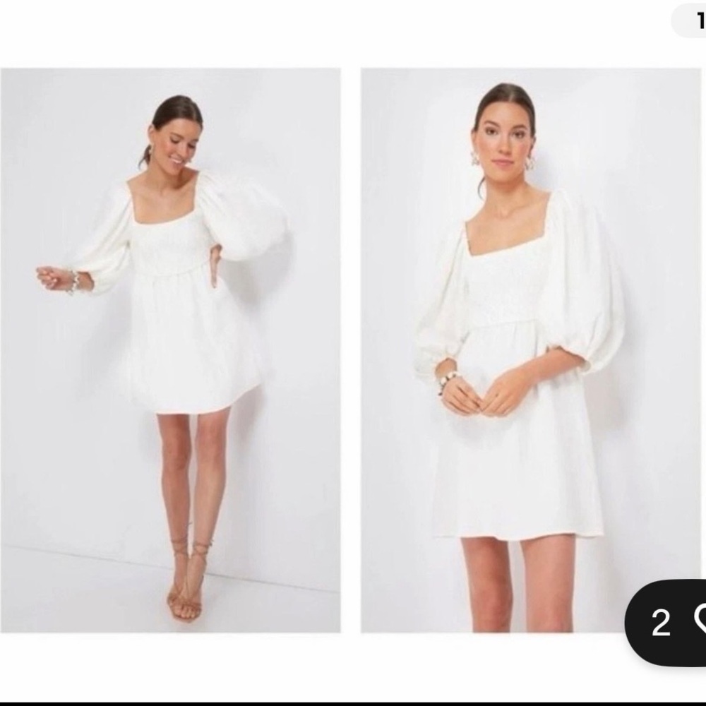 Tuckernuck Annie Smocked Mini White Linen Dress XS